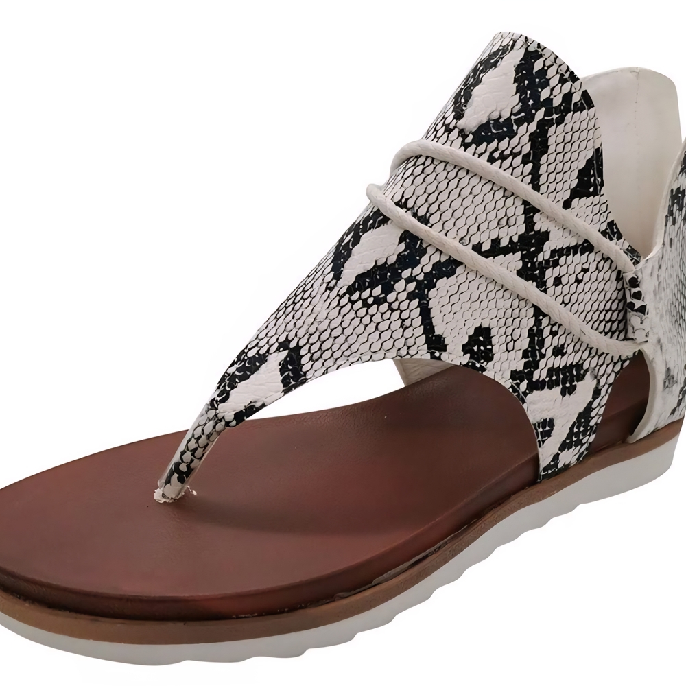 Exotic Black and Brown Snake Skin Print Back Zip Sandals